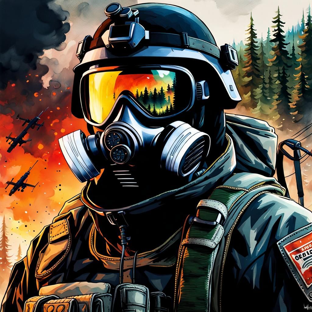 Spetznaz Juggernaut Portrait in Watercolor Style