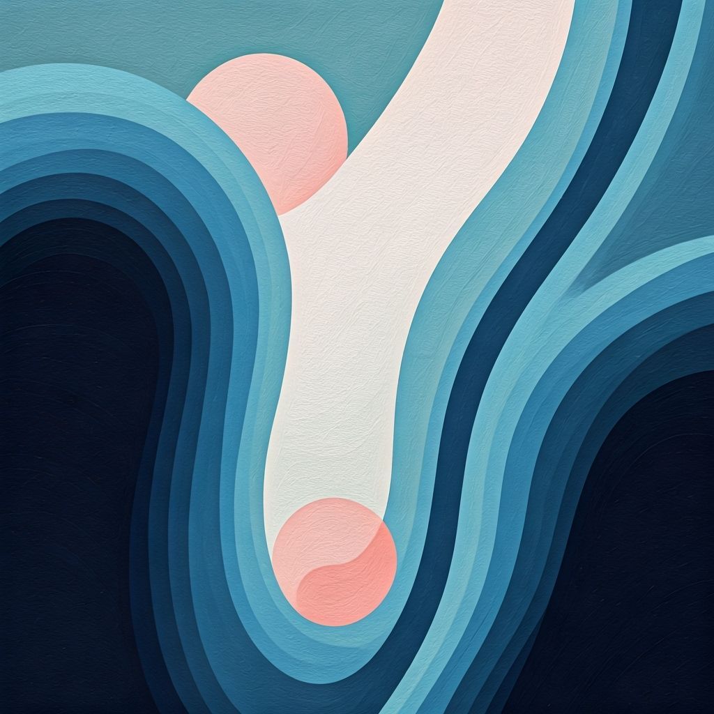 O'Keeffe Style Oil Painting with Intersecting Blue Lines