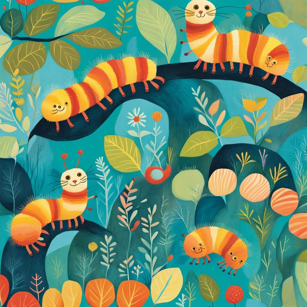 Whimsical Caterpillar in Impressionistic Style