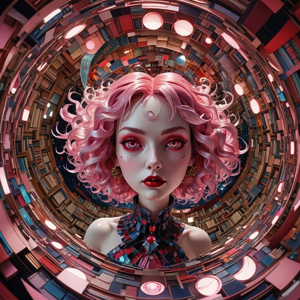 Lilith the Librarian in Fractal Surrealism Comic Style