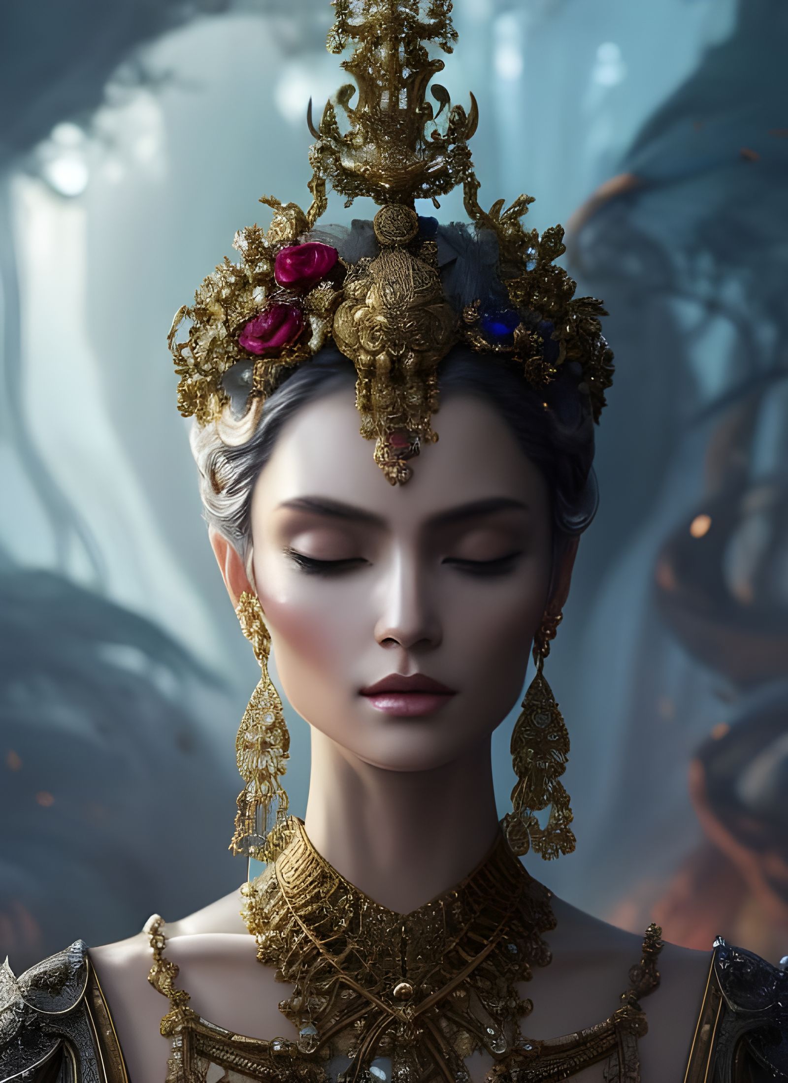 Opulent Treasure God Portrait in Maximalist Style