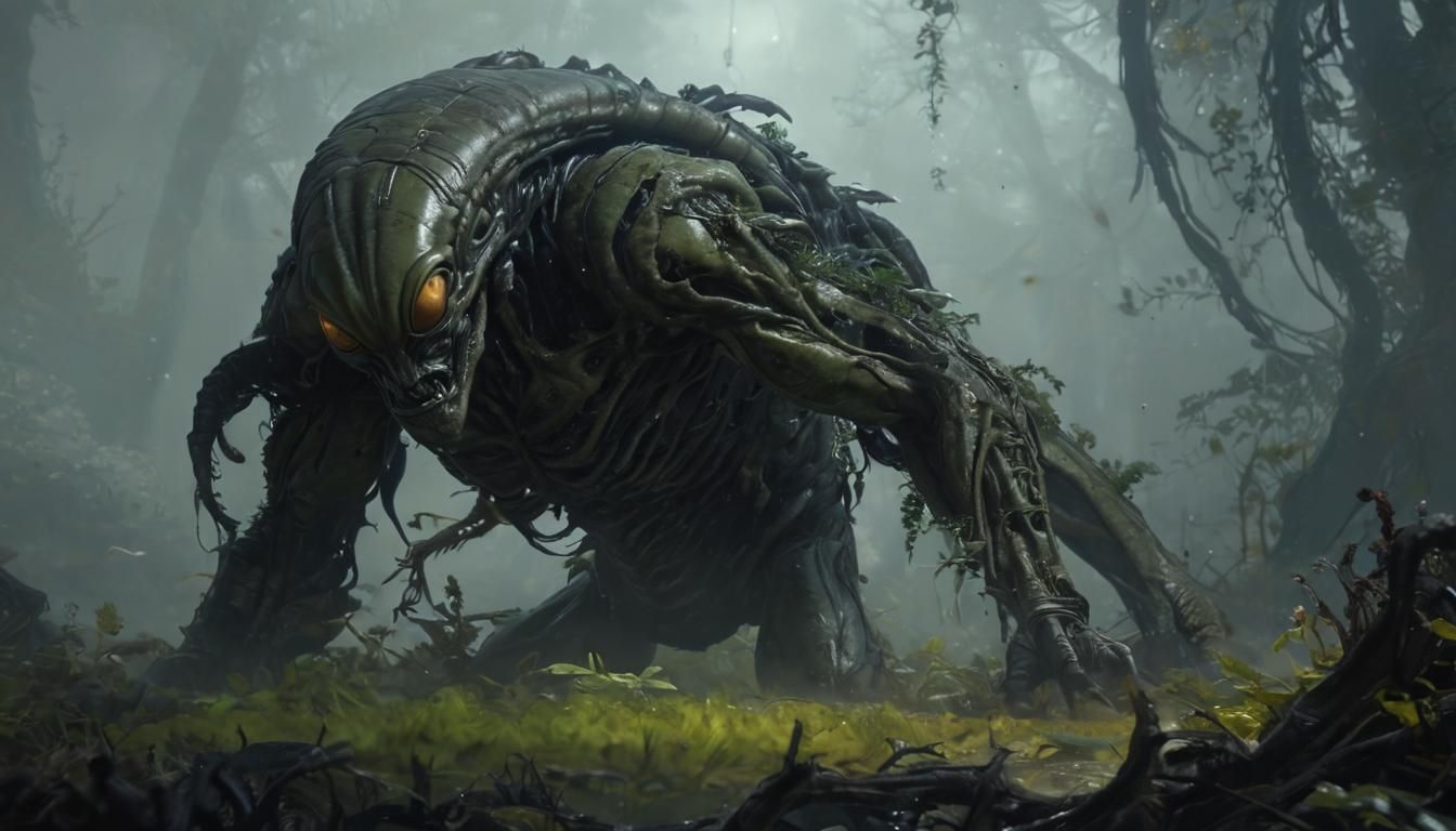 Alien Transformed by Parasitic Plant: Digital Concept Art