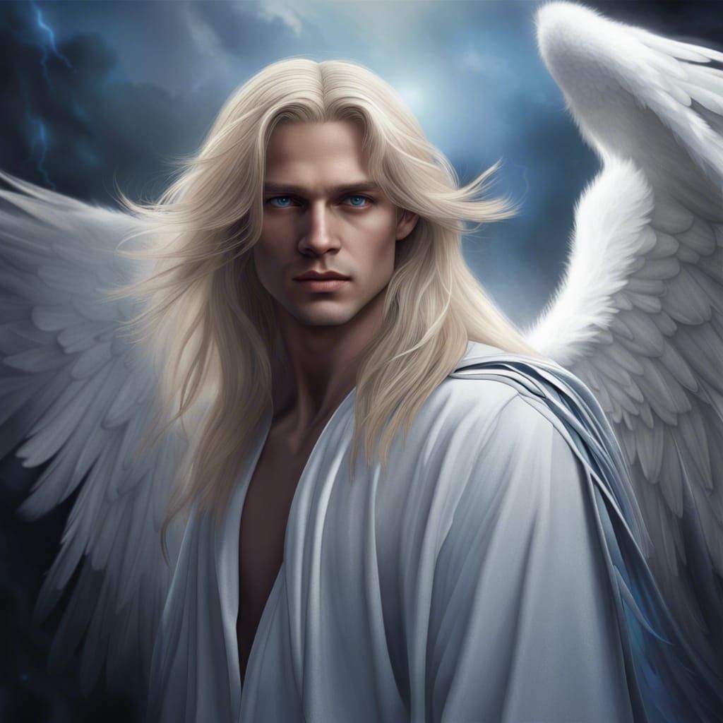 Hyperrealistic Male Angel with White Wings