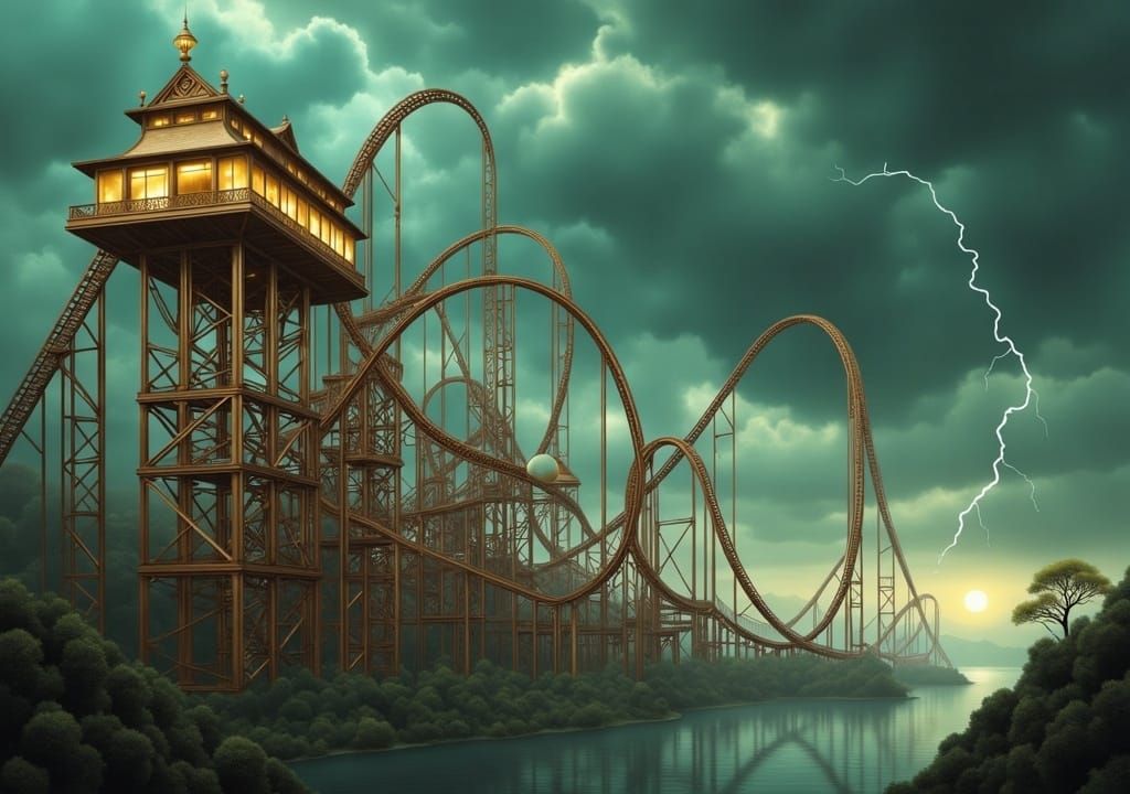 Wooden Rollercoaster in Surreal Industrial Futurism Style