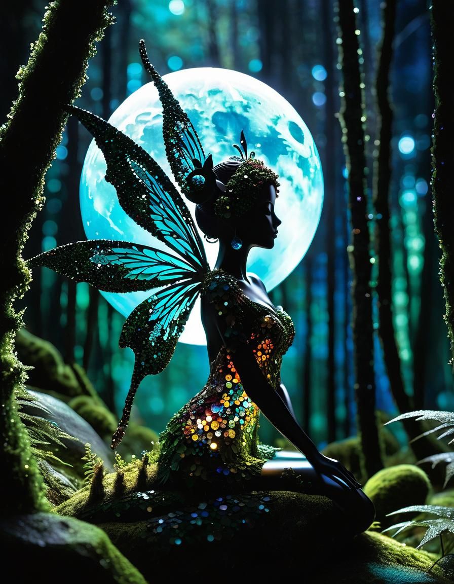 Ethereal Faerie Silhouette in Moonlit Forest