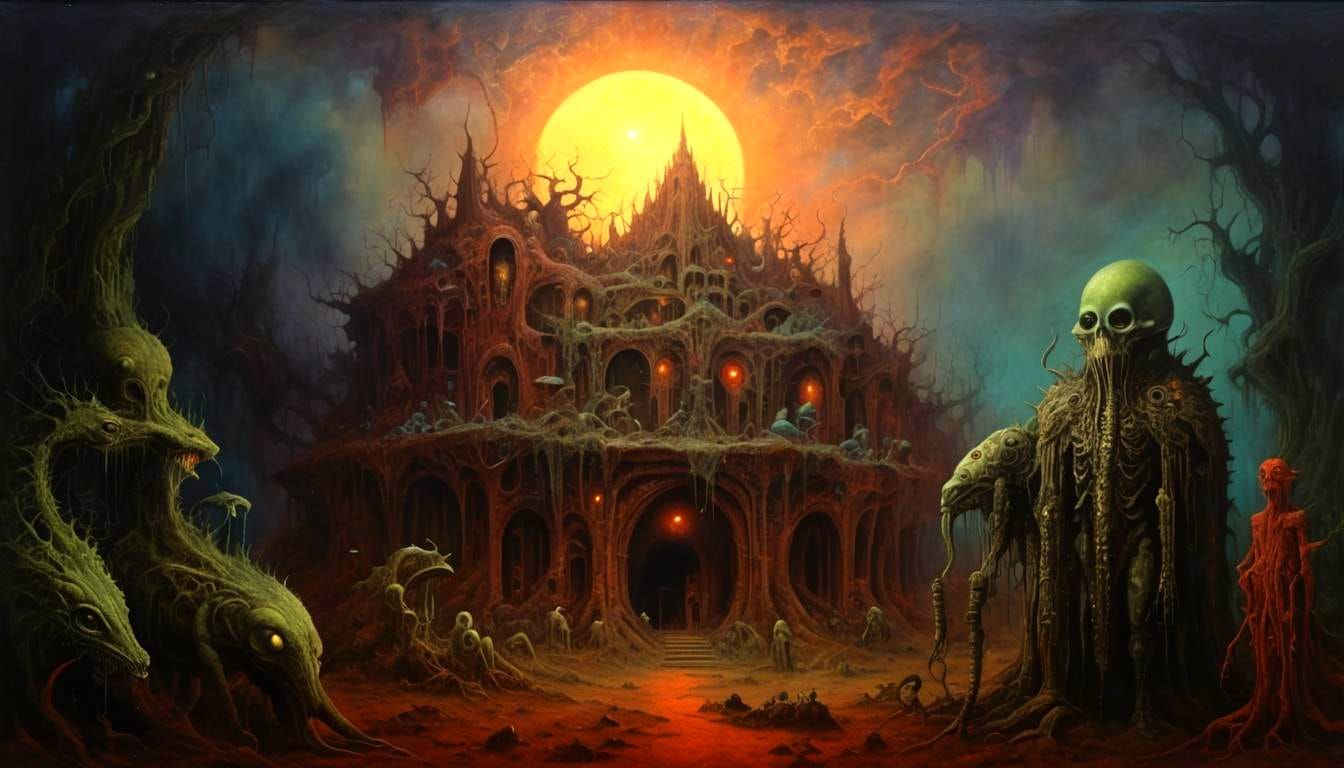 Surreal Blood Moon Fantasy Painting in Mystic Style