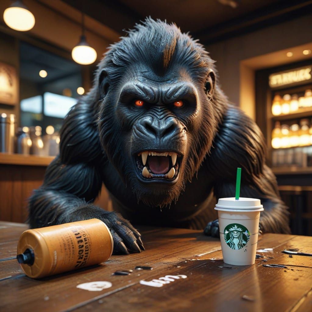 Lion-Gorilla Hybrid Roars in Starbucks, Unreal Engine