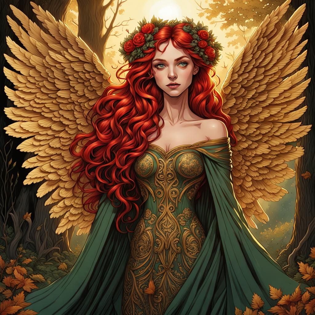 Gothic Angel Princess in Autumnal Woodland