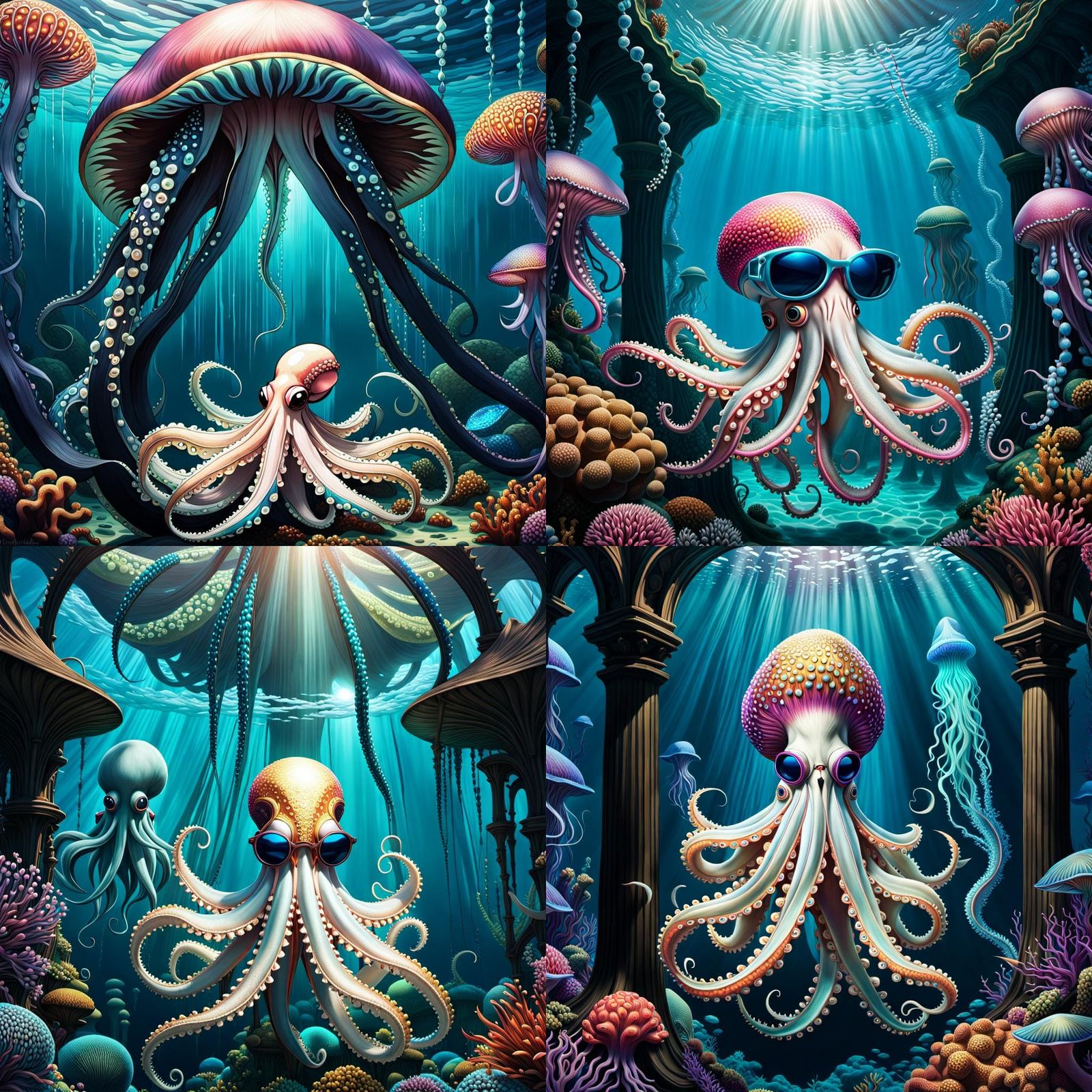 A vibrant, cartoonish squid, adorned with oversized, colorfu...