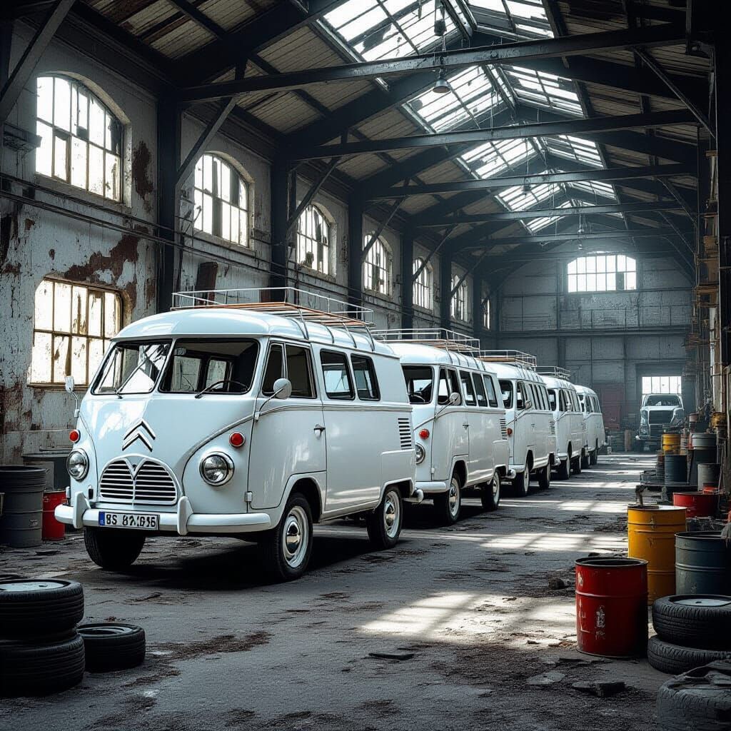 New Citroën 2 CV Van Trucks in Abandoned Workshop