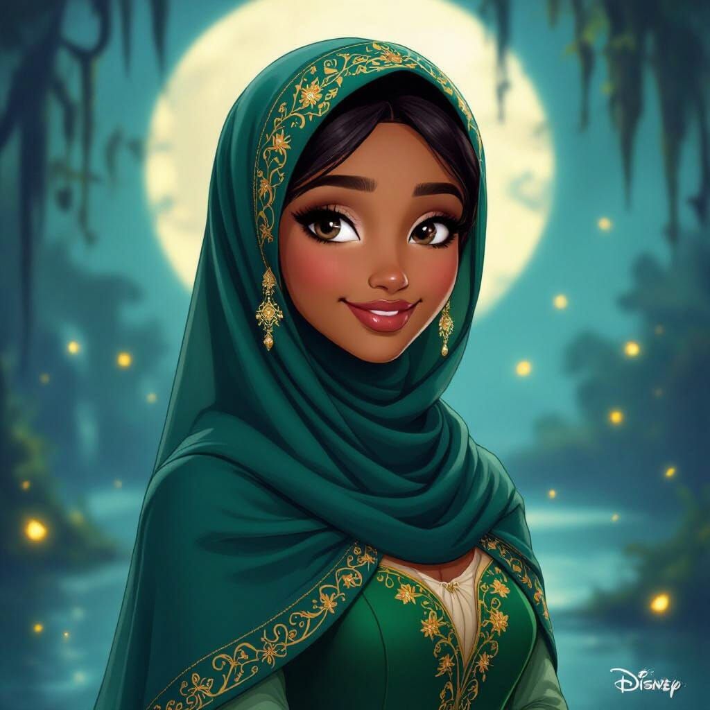 Princess Tiana Inspired Hijabi Woman in Bayou