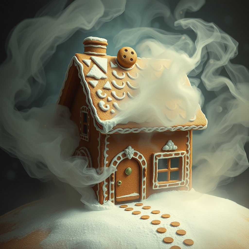 Quantum Gingerbread House in Surreal Vintage Style