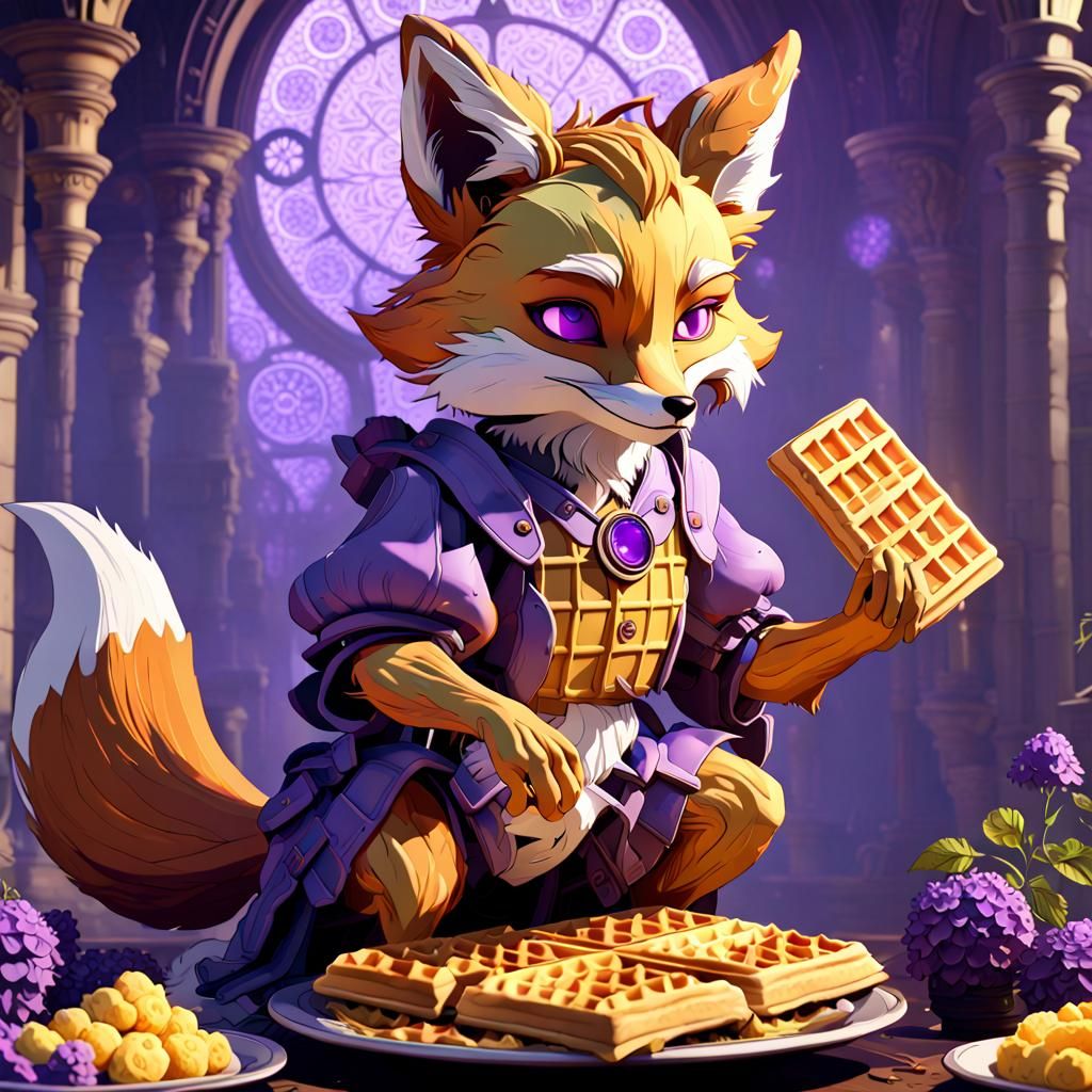 Waffles the Fox in Dark Fantasy Style