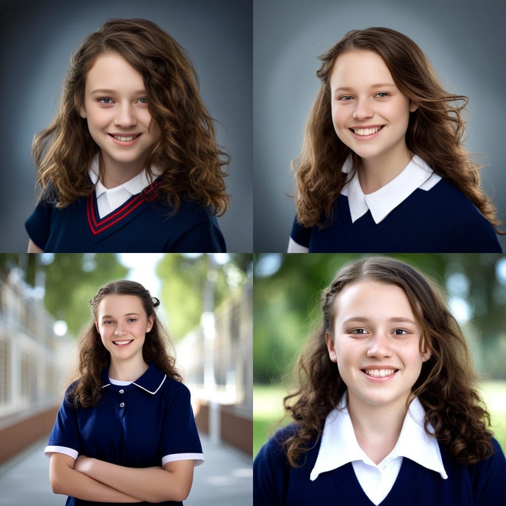 Detailed Portrait of Freckled Teen in School Uniform