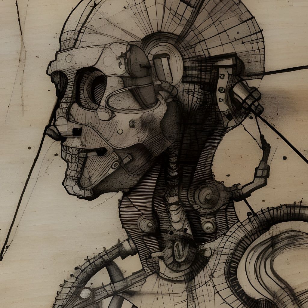 Bronzepunk Cyborg Exploded Mechanical Drawing