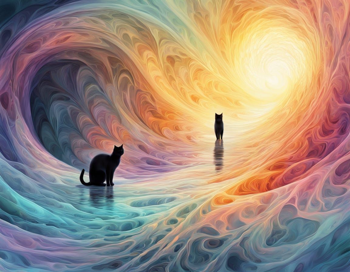 Whimsical Cat on a Rainbow Bridge