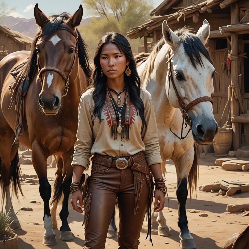 Amerindian Woman in Traditional Apache Village