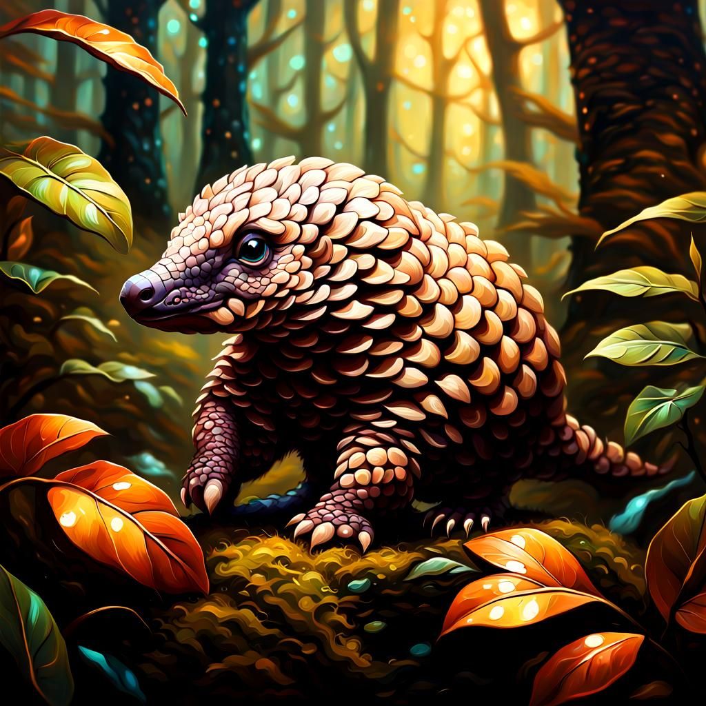 Dreamy Baby Pangolin in Oil Paint and Ink