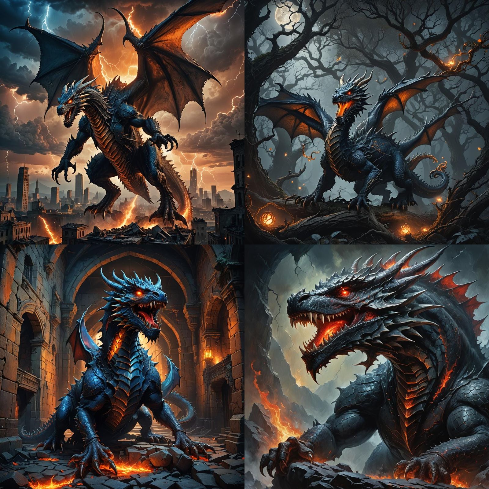 Fantastical Evil Dead Dragon in Matte Painting Style