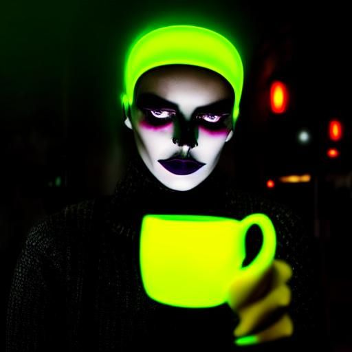 Goth Model in Neon Lit Surreal German Expressionist Scene