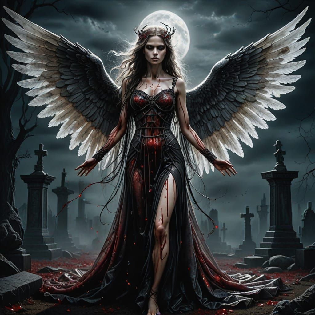 Ethereal Angel Rises from Graveyard Ruins in a Haunting, Sur...