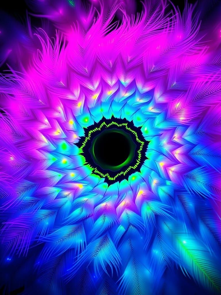 Bioluminescent Feathers in Neo-Fibonacci Swirl