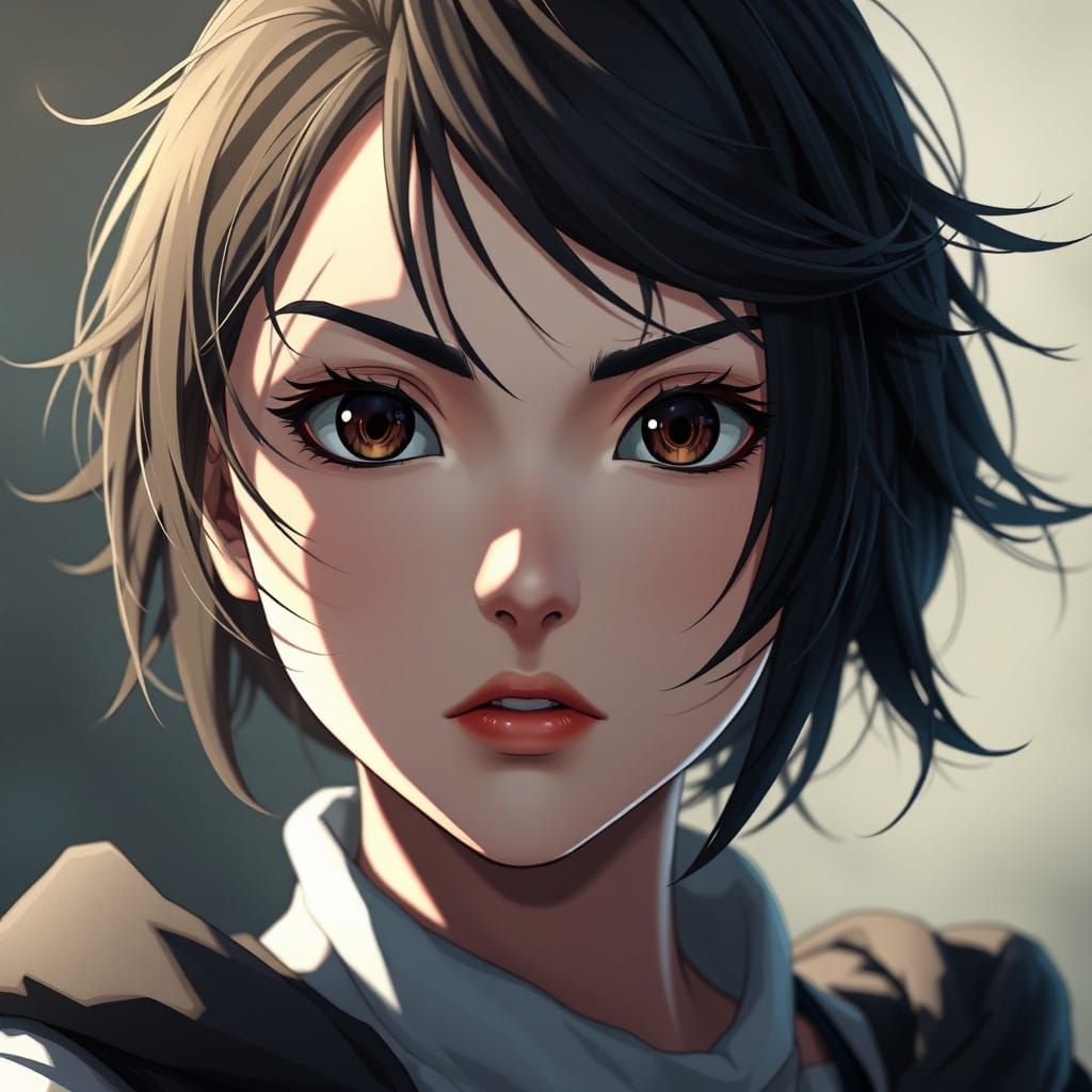 Intense Anime Portrait of a Determined Young Woman