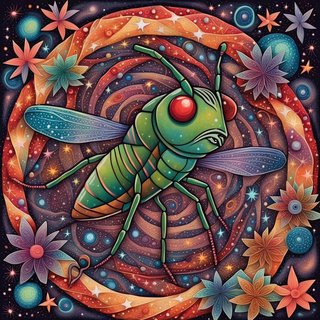 Whimsical Cosmic Cricket Portrait