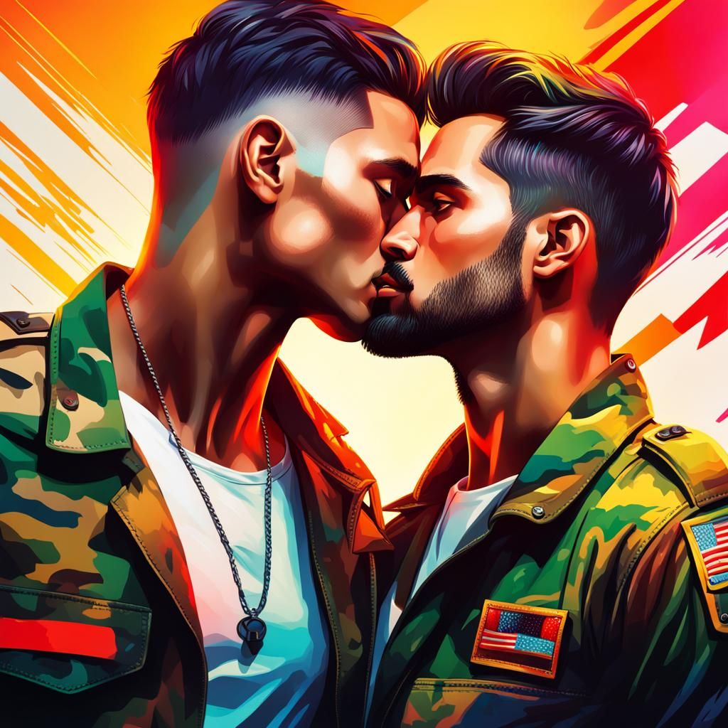 Passionate Kiss: Hyperrealistic Art of Men in Uniform