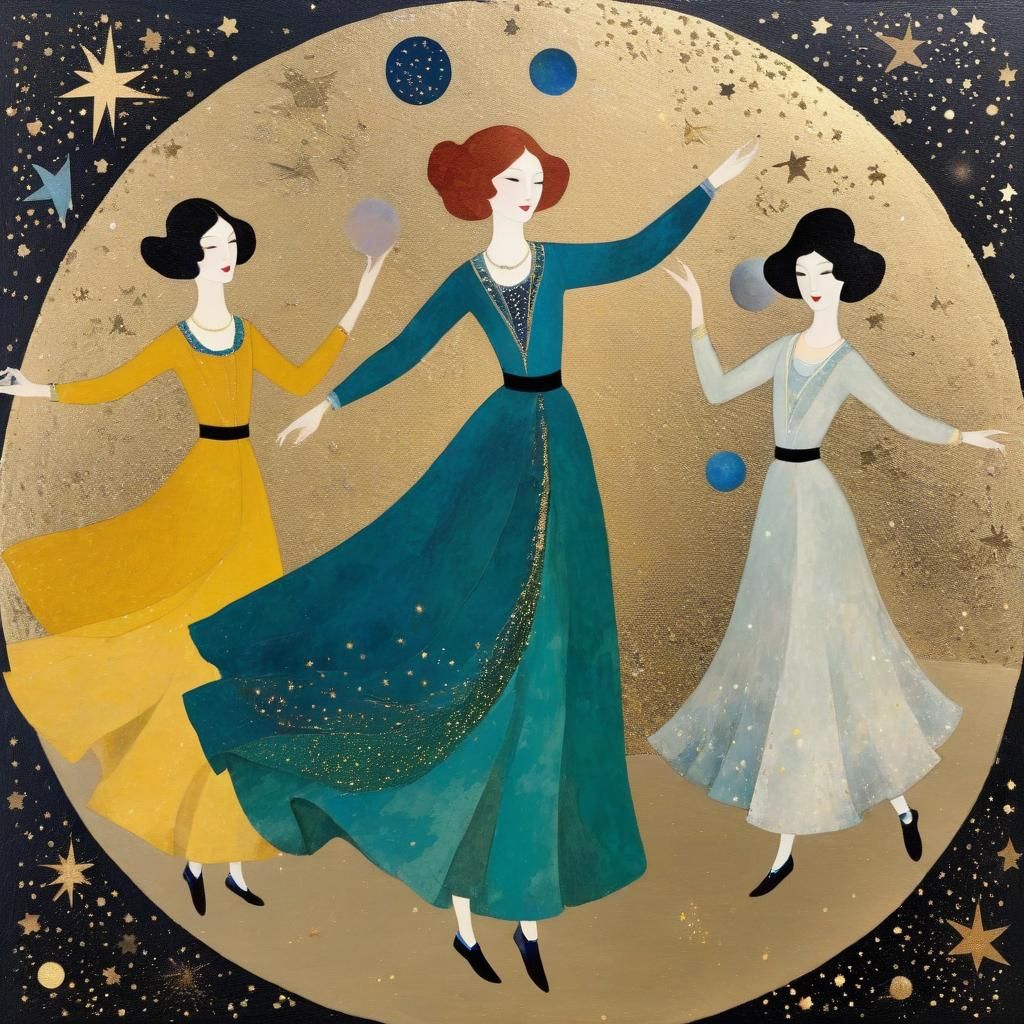 Celestial Dance of Three Friends in Mixed Media