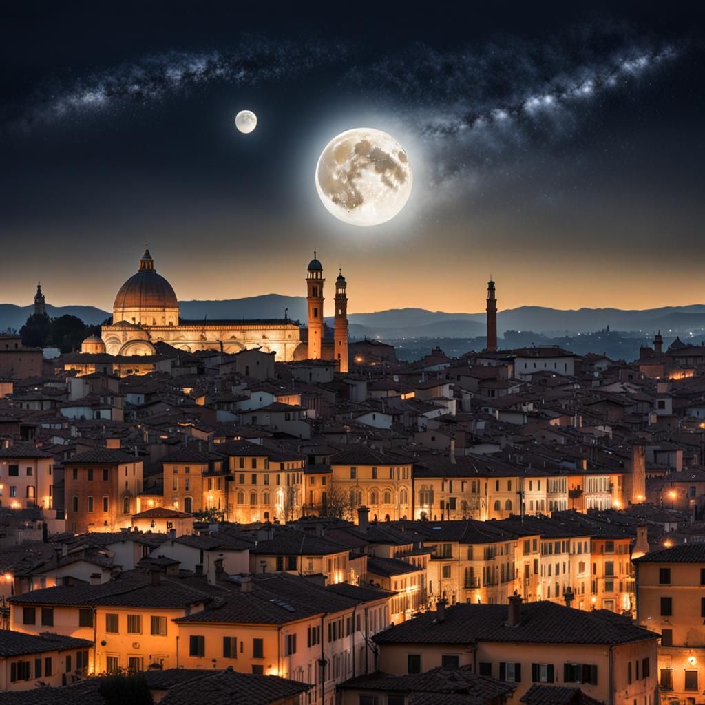 Neo-Impressionistic Cityscape: Sun to Moon in Radiant Yellow