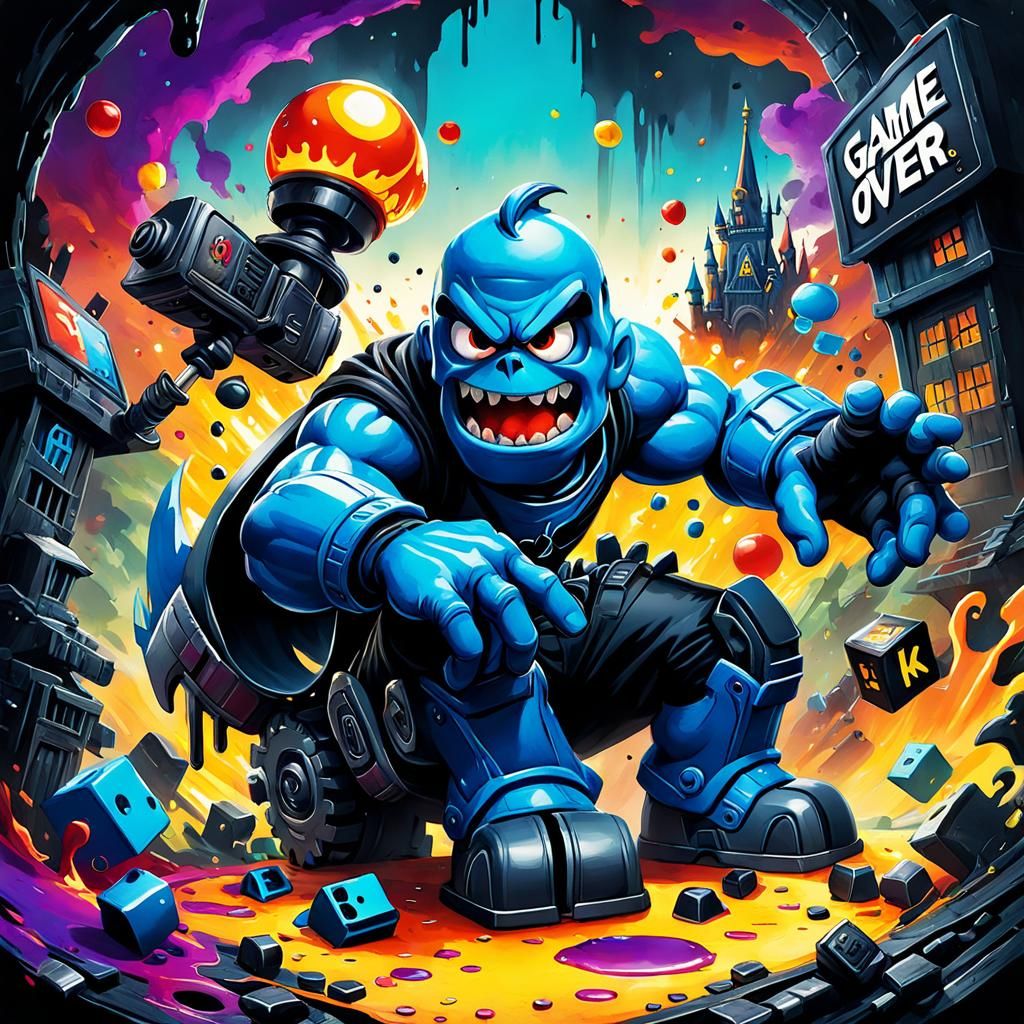 Game Over Mixed Media Cartoon Artwork