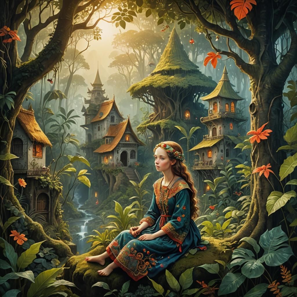 Whimsical Fairytale Brontiotrep in Jungle Village