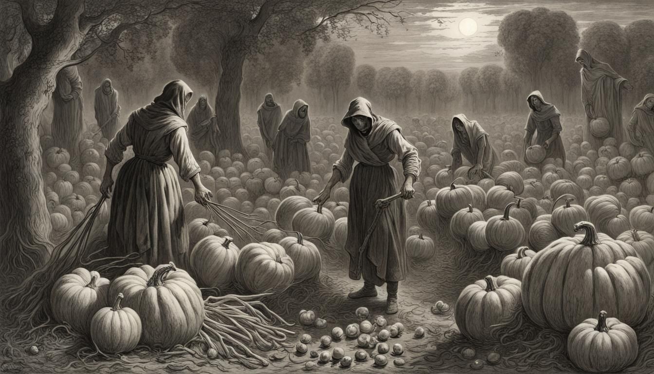 Dark Fall Harvest in Horror Illustration Style