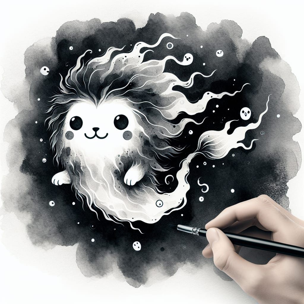 Adorable Lion Ghost in Japanese Manga Style