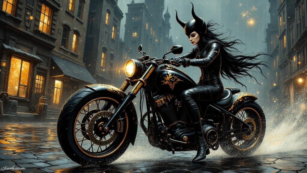 Ethereal Disney Villainess Speeds Through Dark City in Cyber...