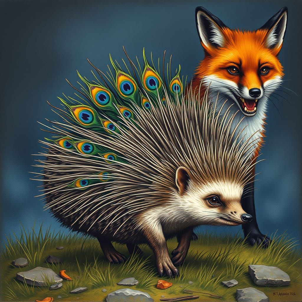 Hedgehog's Peacock Transformation: An Artistic Rendition