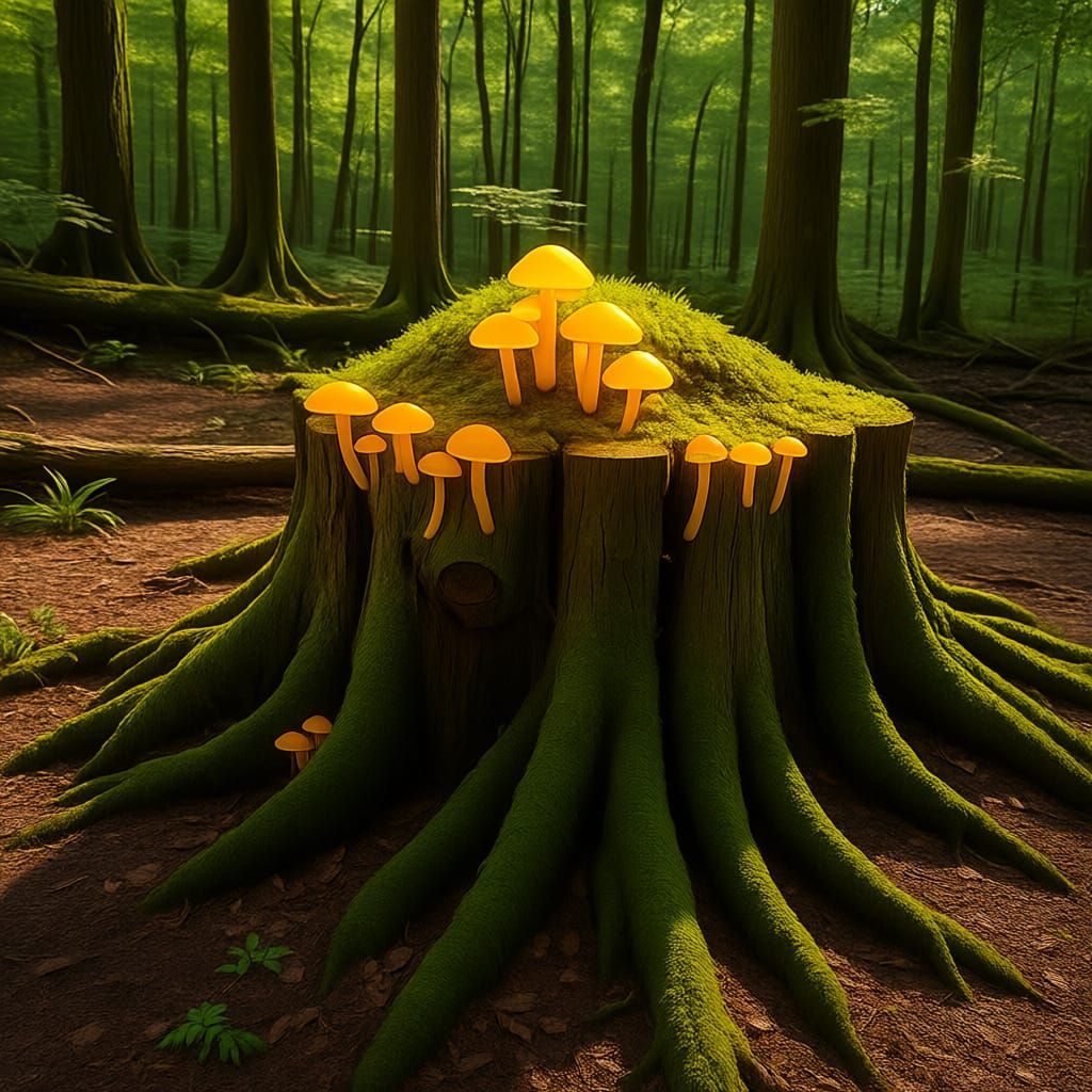 Mossy stump in a shaded glen