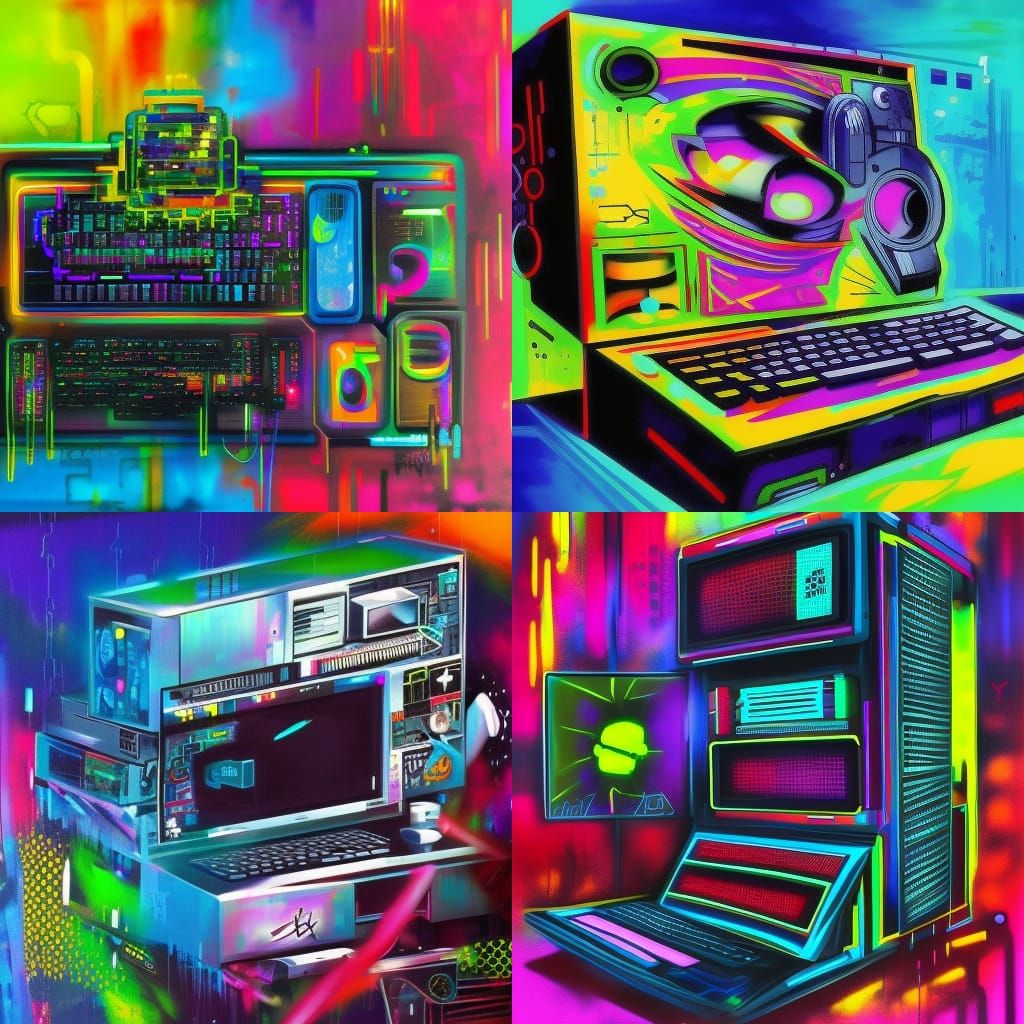 Cyberpunk Computer in Graffiti Splash Art Style
