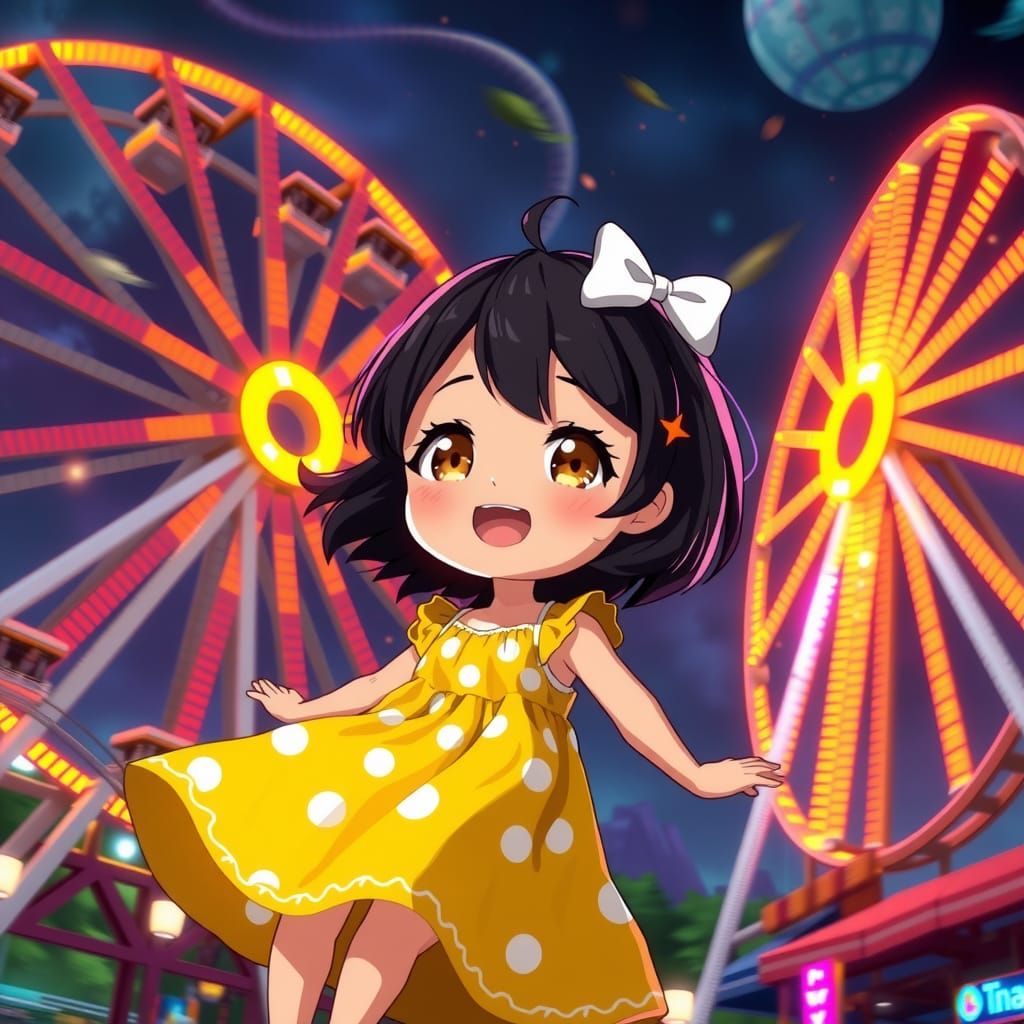 Anime Woman's Joyful Theme Park Adventure