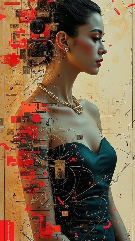 Elegant Woman Trapped in a Dreamlike Vortex of Geometric Sha...