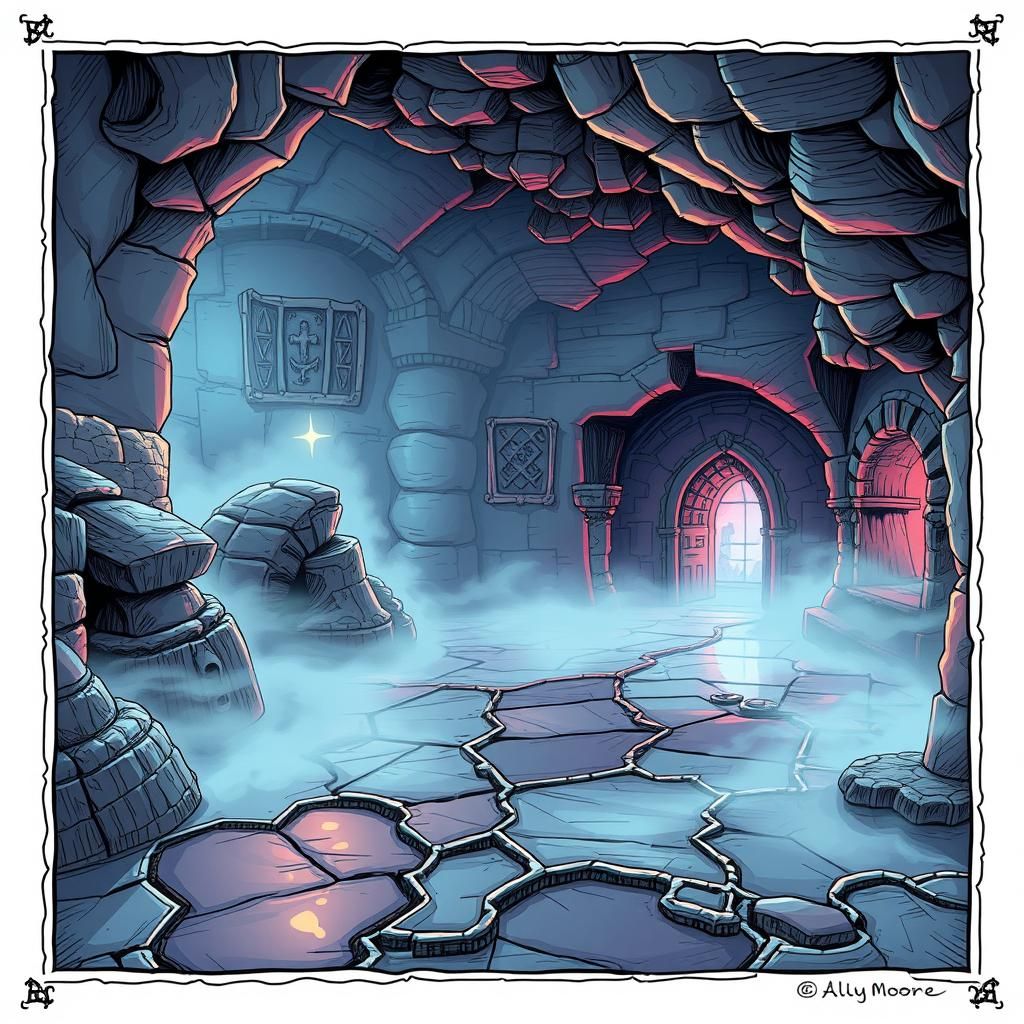 Surreal D&D Map with Retro Style Illustration