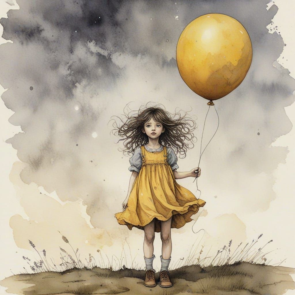 Nebular Kidcore Dreamscape with Yellow Balloon