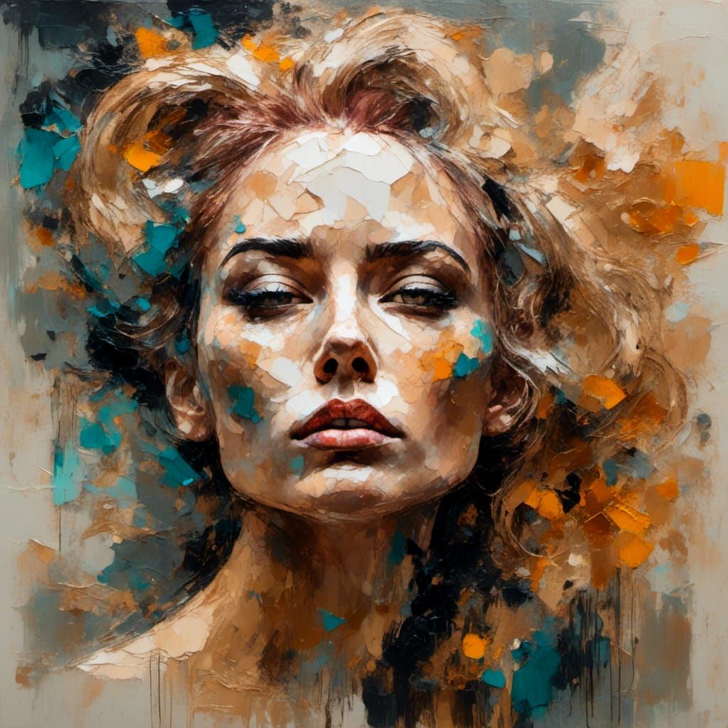 Cubist Woman Portrait with Colored Hair