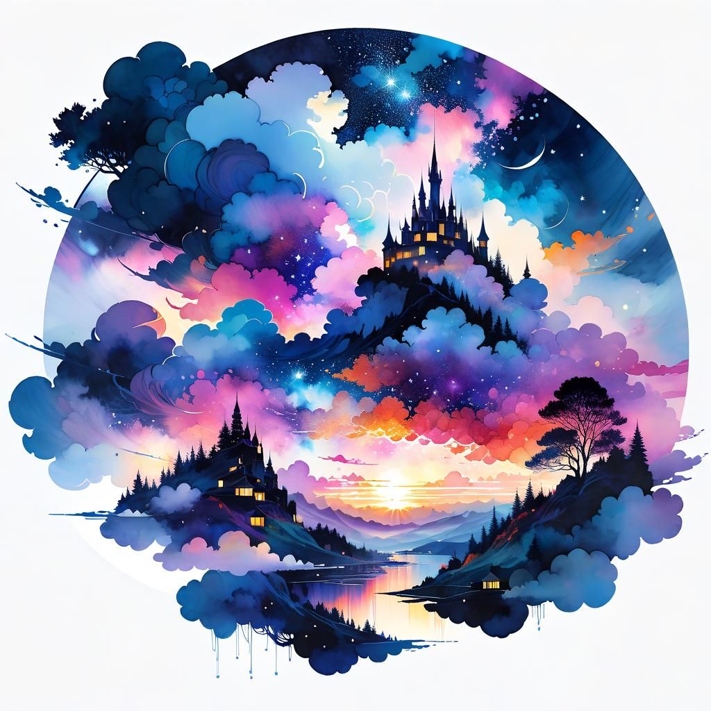 Ethereal Starlight Dreams Projected as Watercolor Art