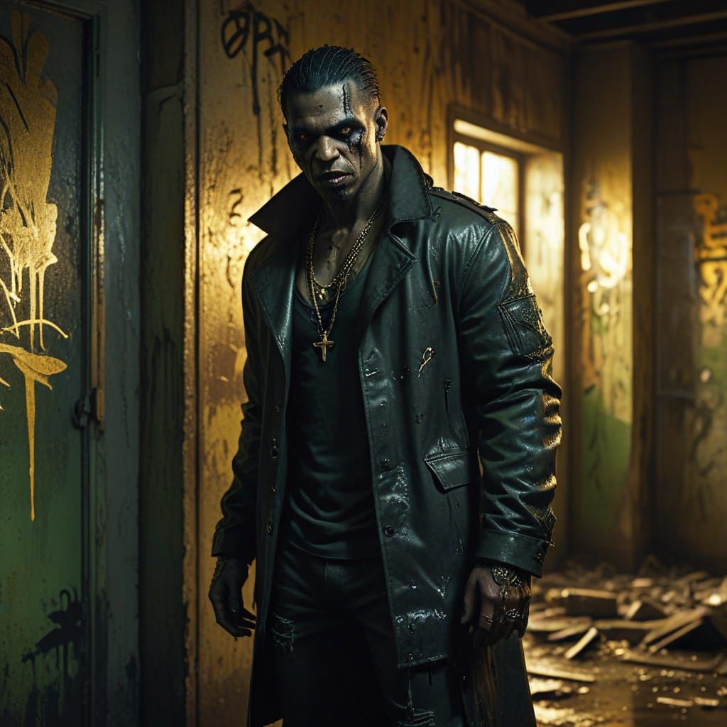 Gangsta Vampire Concept Art in Grimy Apartment