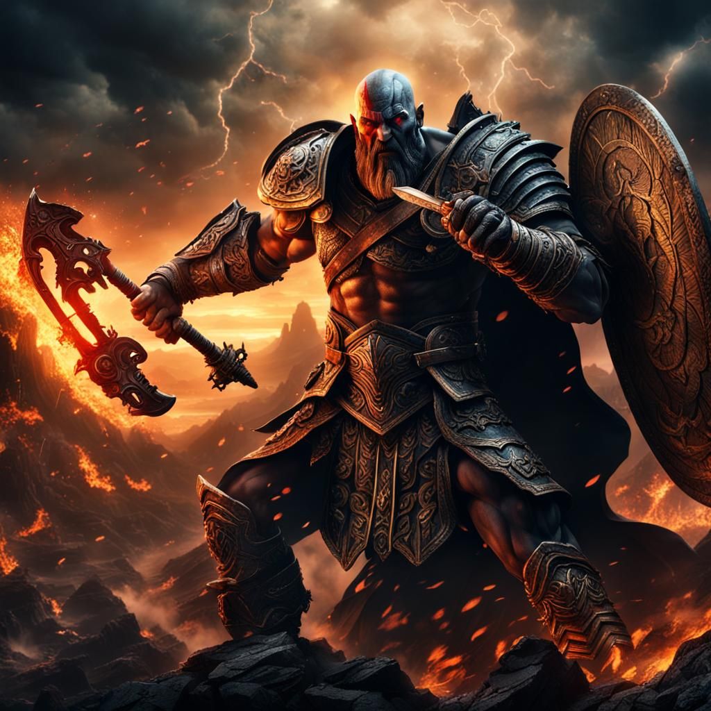 Ares the god of war fighting Hades the god of the underworld