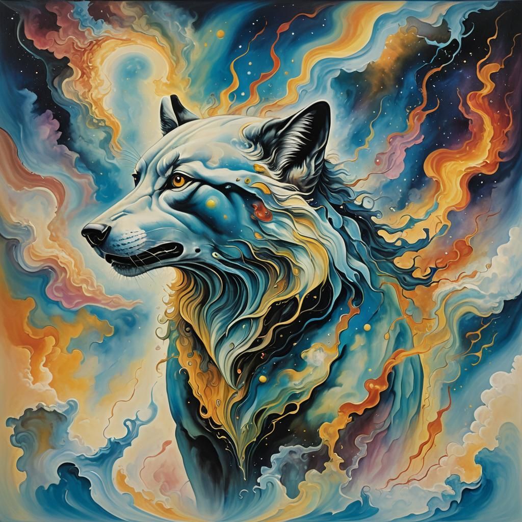 Celestial Wolf in Surrealist Style