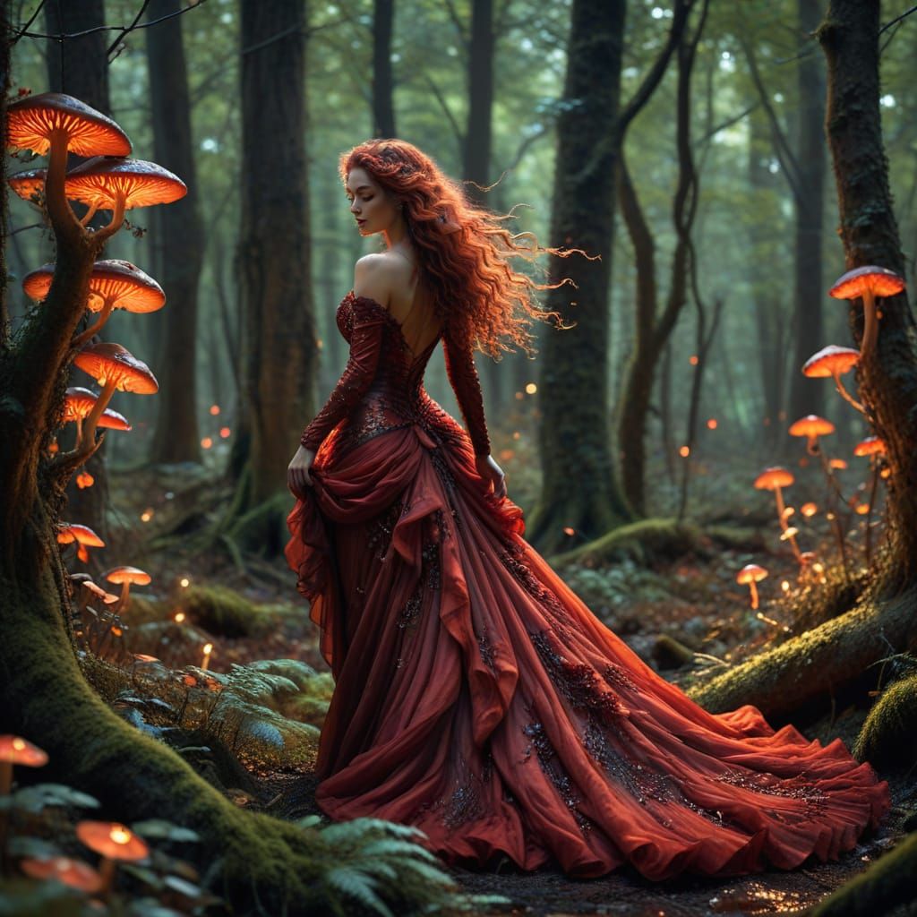 Ethereal Woman in Bioluminescent Forest