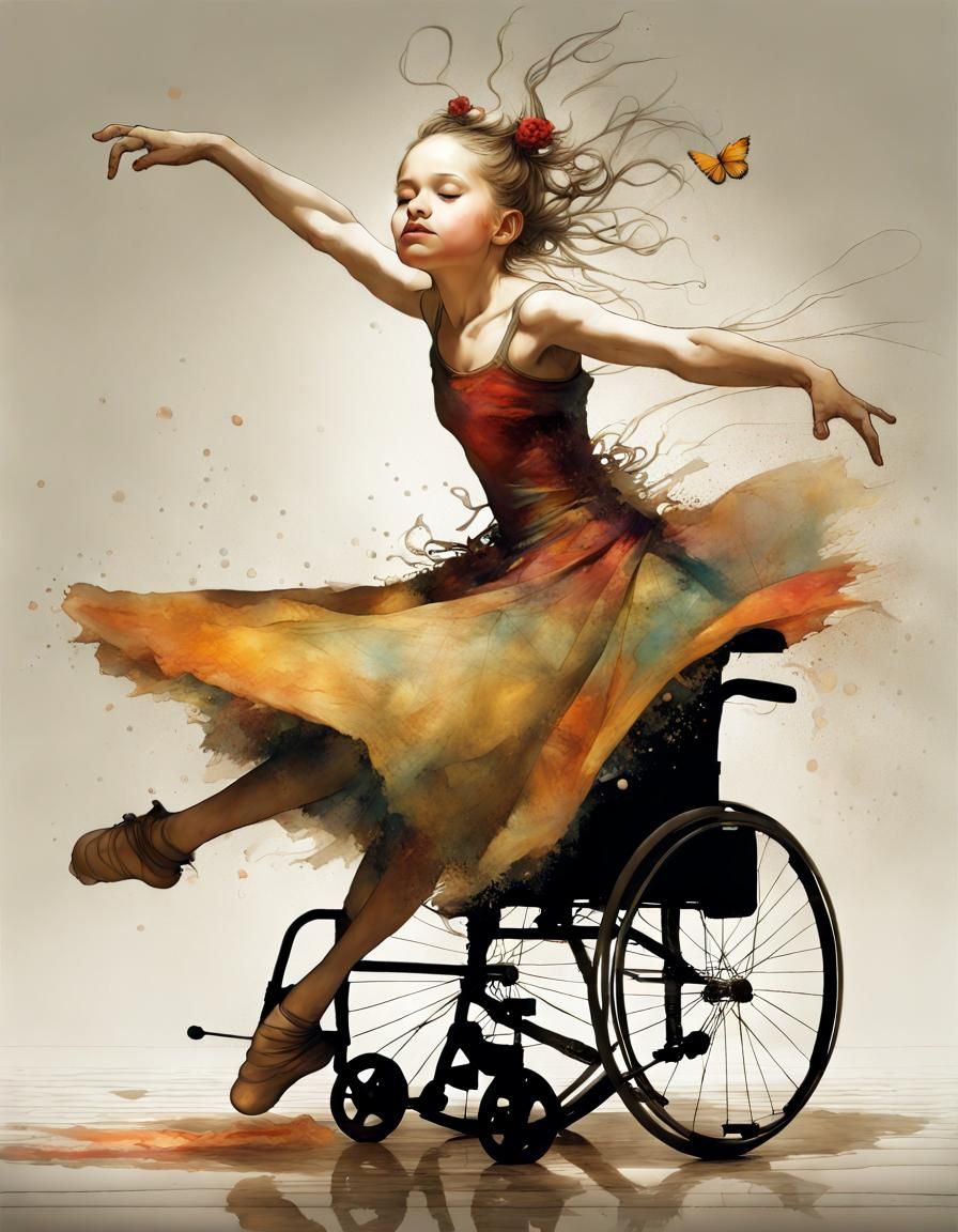 Disabled Girl Dancing: Splash Art in Dreamy Style